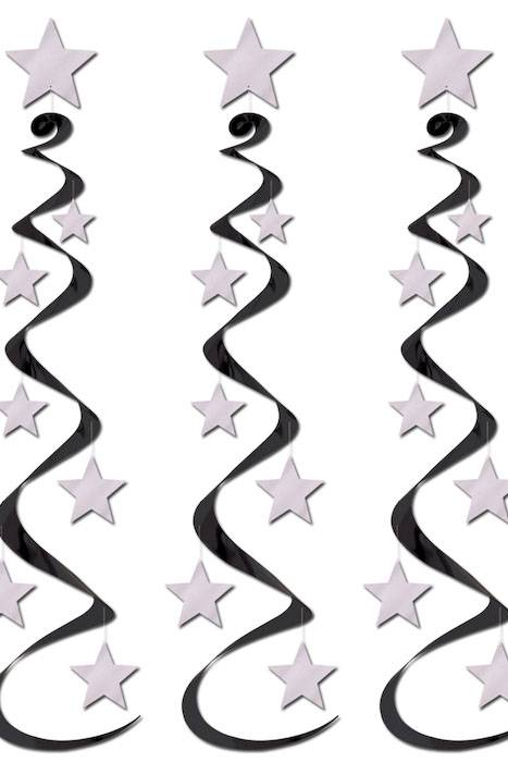 30&quot; Hanging Star Whirls Black/silver Set/3