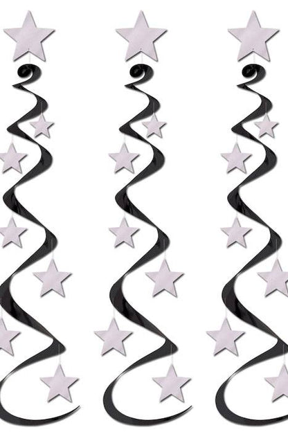 30" Hanging Star Whirls Black/silver Set/3