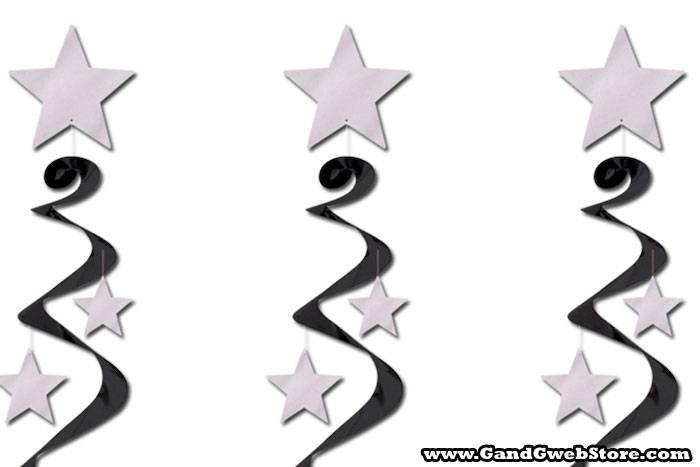 30" Hanging Star Whirls Black/silver Set/3