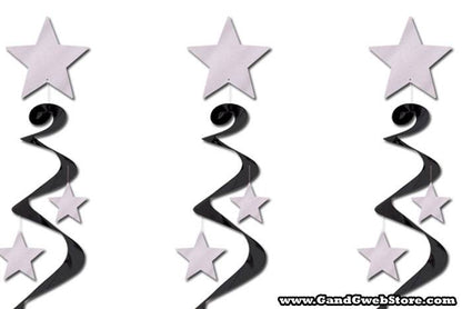 30" Hanging Star Whirls Black/silver Set/3