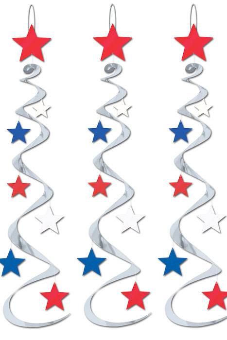 30&quot; Hanging Star Whirls Red/silver/blue Pkg/3