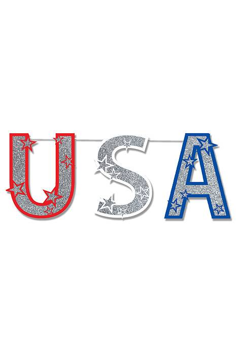 4.5ft X 15" Glittered Usa Streamer Silver/red/white/blue