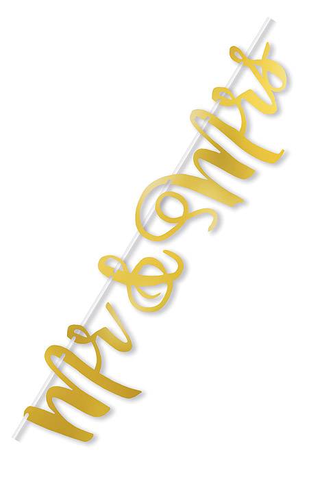 5ft Foil Mr &amp; Mrs Streamer Gold