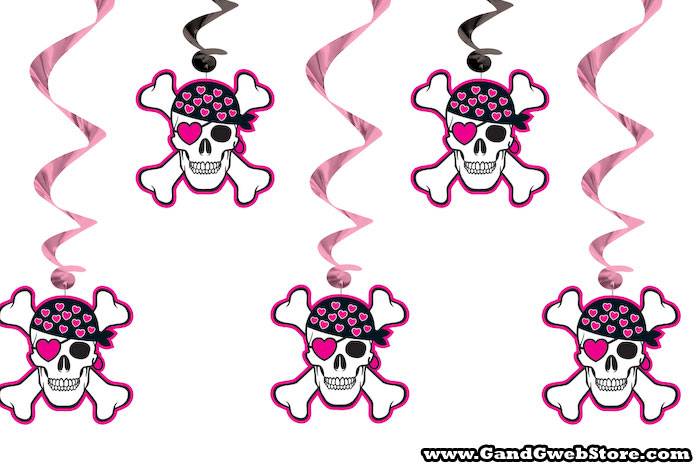 Pirate Party Whirls Pink/black Set/5