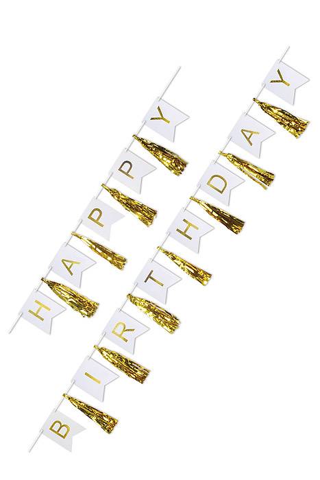 6.5 Ft X 9.5 Ft Happy Birthday Tassel Streamer White/gold
