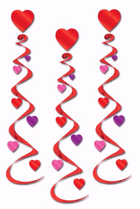 30" Heart Whirls Red/pink/purple Pkg/3