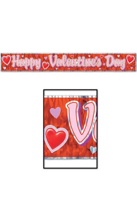 60" Fringed Metallic Banner Happy Valentine&