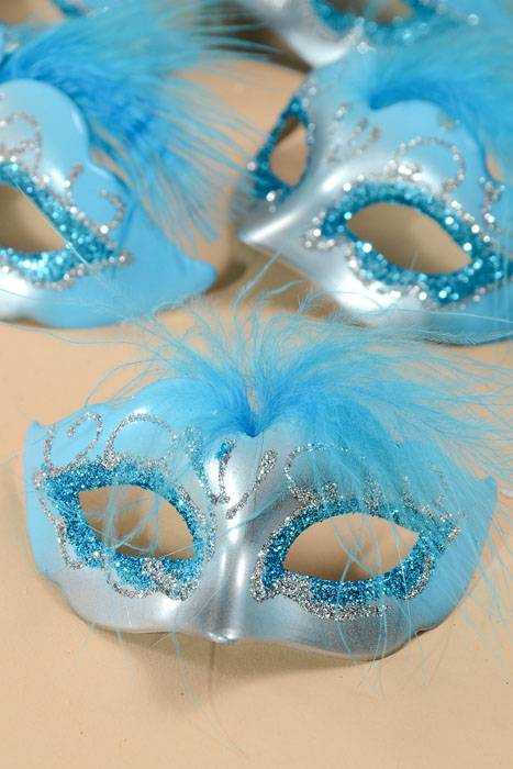 3" X 1.5" Mini Feather Mask Turquoise/silver Pkg/12