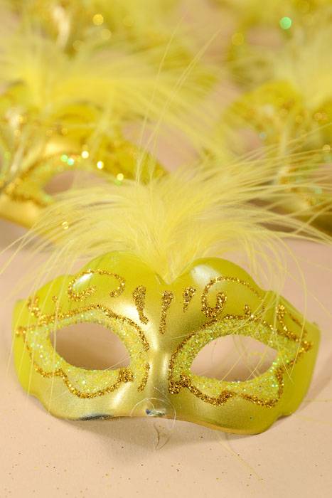 3" X 1.5" Mini Feather Mask Yellow/gold Pkg/12