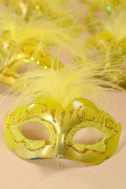 3" X 1.5" Mini Feather Mask Yellow/gold Pkg/12
