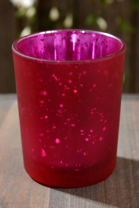 2.5&quot; Frosted Mercury Glass Votive Holder Fuchsia Pkg/6
