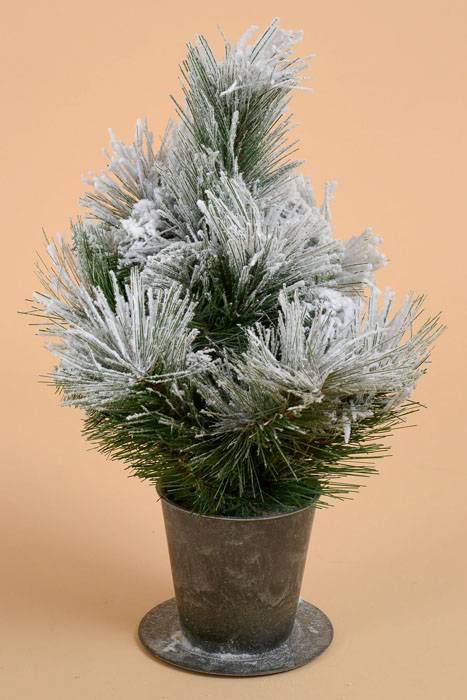 15" Mix Pine Tree W/snow In Pot Green/white