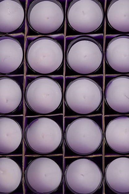 2.5" X 2" Votive Candle W/glass Purple Pkg/25