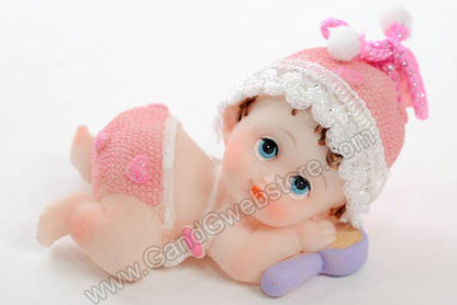 3.25" Ceramic Laying Baby Girl Pink Pkg/12