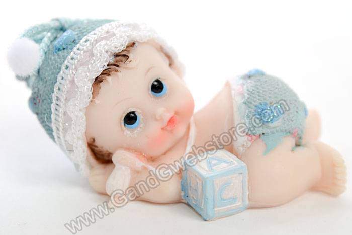 3.25" Ceramic Laying Baby Boy Light Blue Pkg/12