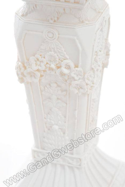 7" Square Pillar W/flowers White
