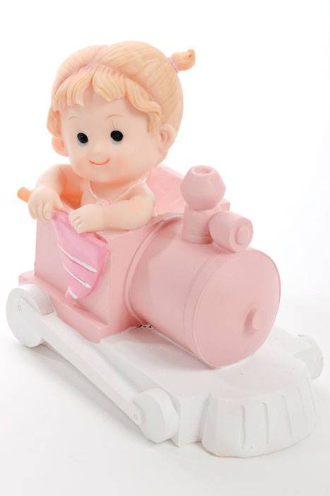 7.5" Baby W/train Money Bank Girl Ea