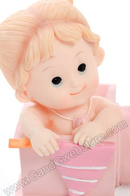 7.5" Baby W/train Money Bank Girl Ea