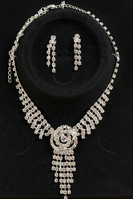 Rhinestone Crystal Jewelry Set Silver