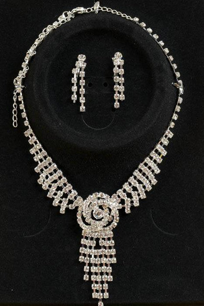 Rhinestone Crystal Jewelry Set Silver