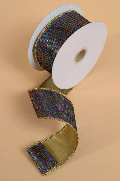 1.5" X 10yds Glitter Wired Ribbon W/gold Edge Multicolor