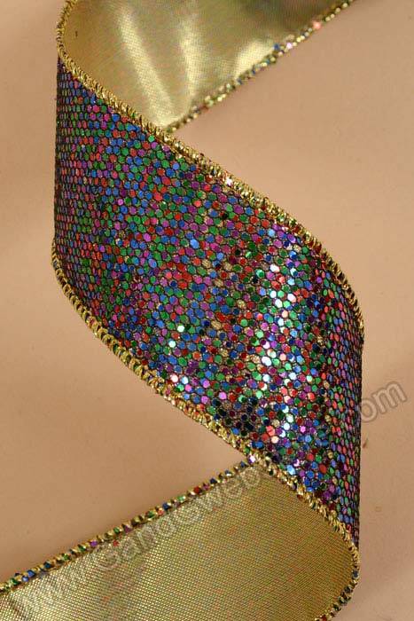 1.5" X 10yds Glitter Wired Ribbon W/gold Edge Multicolor