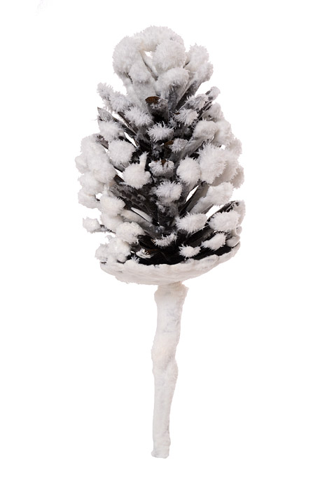 13 Snow Plastic Pine Cone Pick Brown/White