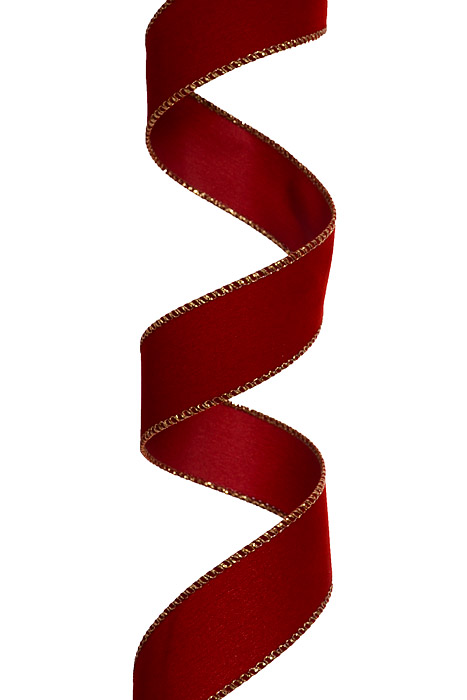 1.5 Indoor Velvet Ribbon: Red/Gold Edge - 10yds