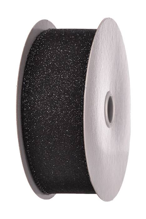 1.5 x 10Yds Wired All Flat Glitter Ribbon Black