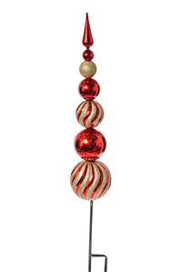 36" BALL STACK SHINE/GLITTER FINIAL STAKE RED/GOLD