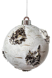 4.75" BIRCH BALL ORNAMENT WHITE PKG/2