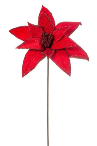 24" VELVET GLITTER EDGE JEWEL POINSETTIA STEM