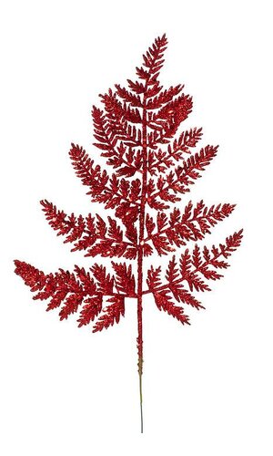 14" GLITTER LEATHER FERN  RED PKG/12