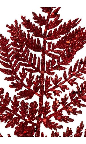 14" GLITTER LEATHER FERN  RED PKG/12