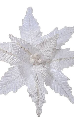 24" GLITTER EDGE BUGLE BEAD VELVET POINSETTIA WHITE