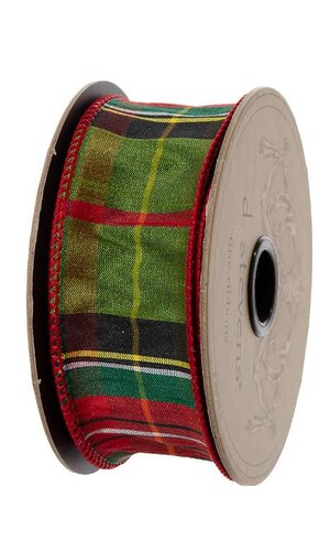 1.5" X10YDS FAUX DUPION TRADITION TARTAN MOSS GREEN/RED