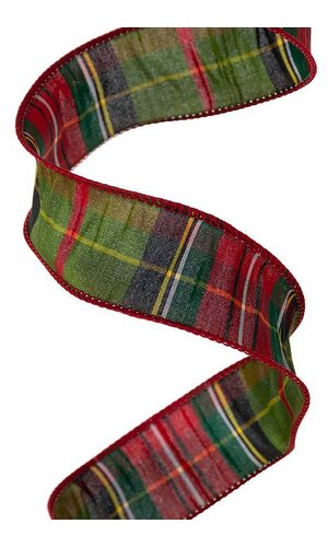 1.5" X10YDS FAUX DUPION TRADITION TARTAN MOSS GREEN/RED