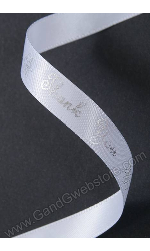 3/8" X 10YDS THANK YOU PRINT SATIN RIBBON SILVER/WHITE