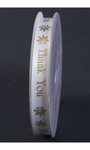 3/8" X 10YDS THANK YOU PRINT SATIN RIBBON GOLD/WHITE