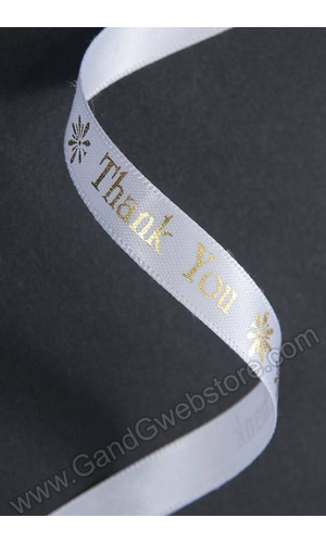 3/8" X 10YDS THANK YOU PRINT SATIN RIBBON GOLD/WHITE