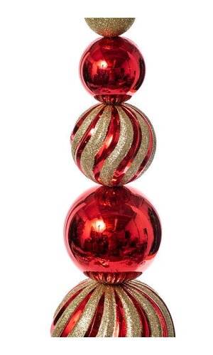 36" BALL STACK SHINE/GLITTER FINIAL STAKE RED/GOLD