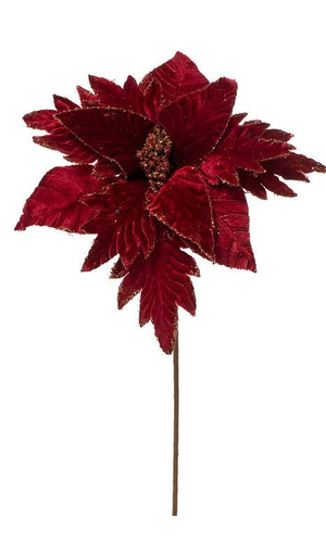 20" VELVET GD MIX GLITER POINSETTIA STEM BURG