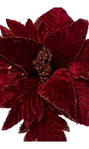 20" VELVET GD MIX GLITER POINSETTIA STEM BURG