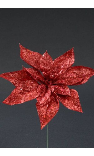 11" GLITTER POINSETTIA PICK RED PKG/12