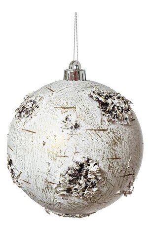 6" BIRCH BALL ORNAMENT WHITE PKG/2