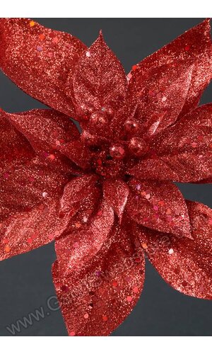 11" GLITTER POINSETTIA PICK RED PKG/12