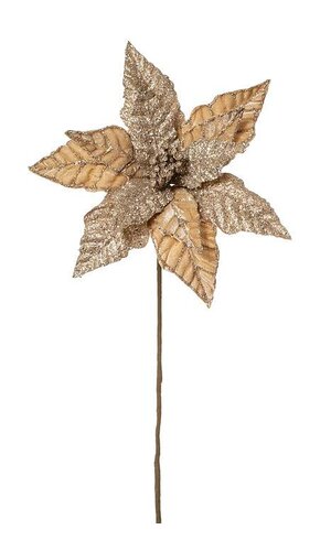 24" VELVET BEADED POINSETTIA STEM CHAMPAGNE