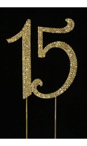 4.5" RHINESTONE NUMBER "15" CAKE TOPPER GOLD