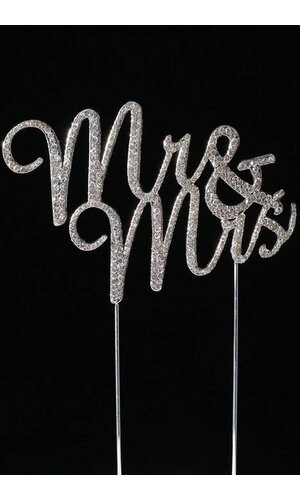 3.25" RHINESTONE MR & MRS CAKE TOPPER SILVER