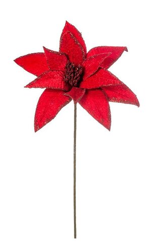 24" VELVET GLITTER EDGE JEWEL POINSETTIA STEM